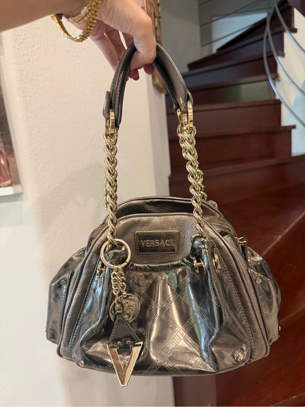 Authentic Versace Metallic Patent Leather Handbag